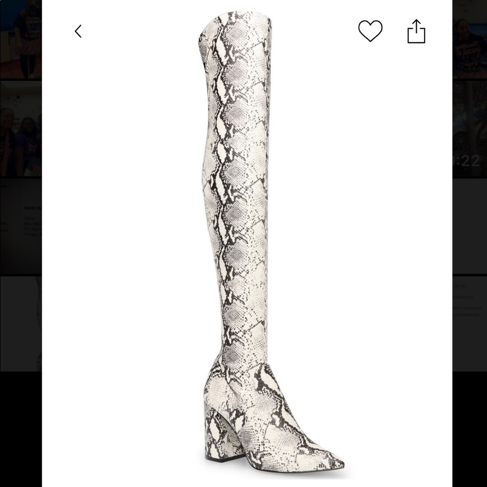White Snake Print Heeled Boots Size 5.5